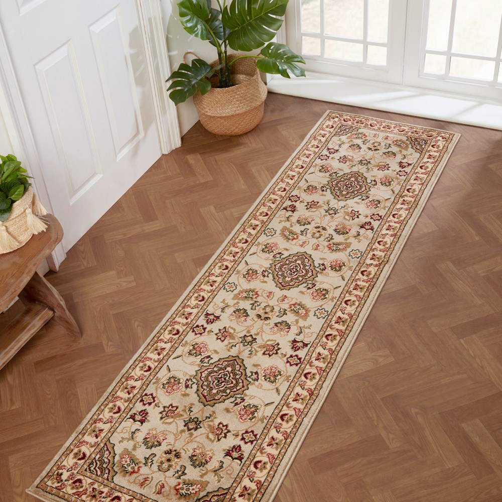 Sherborne Traditional Bordered Runner Rugs in Beige